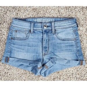 American Eagle Outfitters Womens Rolled Shorts Size 2 Blue High-Rise Shortie